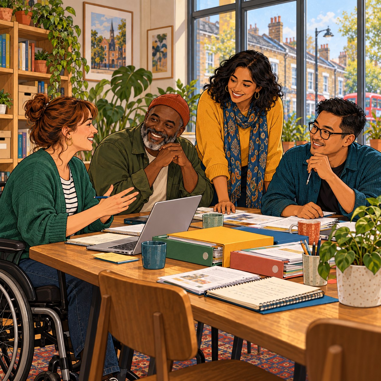 Illustration of community organisations planning a shared learning programme