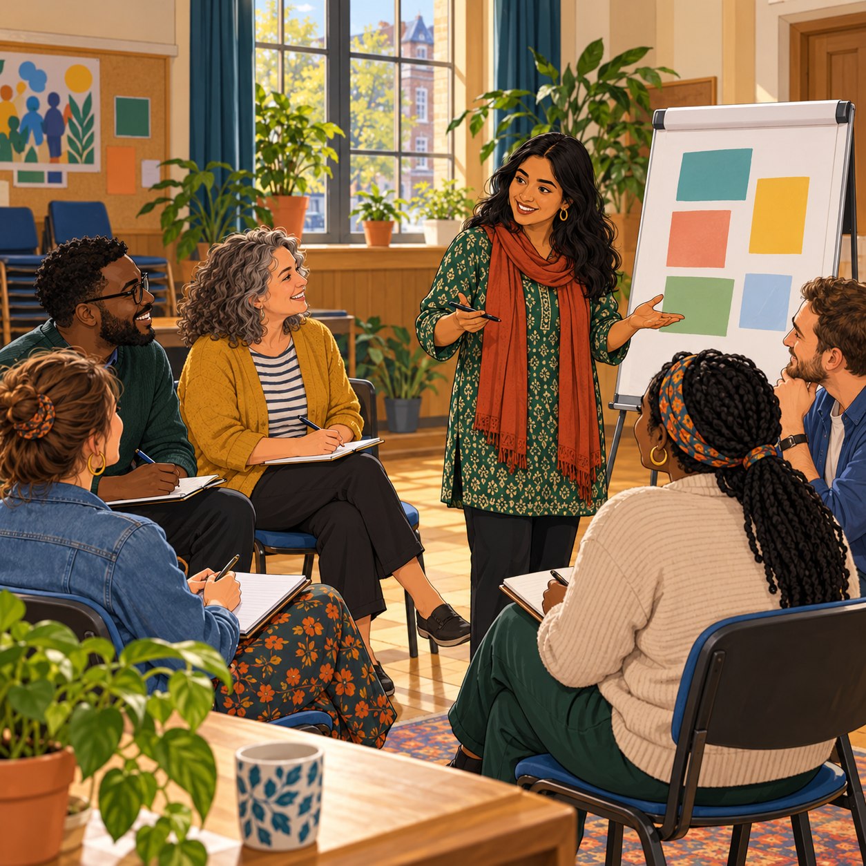 Illustration of charity representatives taking part in a practical workshop